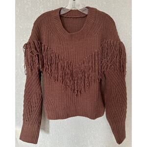 Western Fringe Sweater Knit Pullover Brown Boho Casual Women’s Size XXL